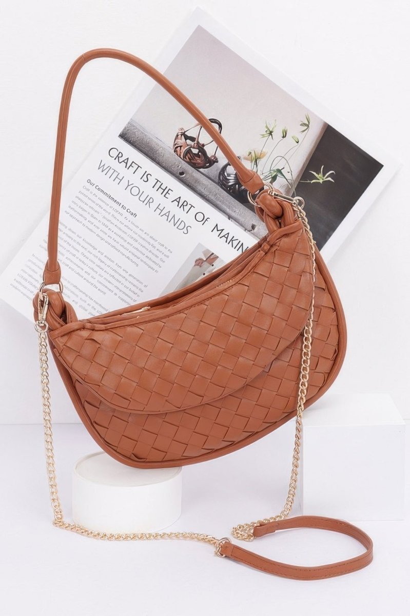 Women's faux leather braided hobo shoulder bag, compact everyday purse with woven texture detail