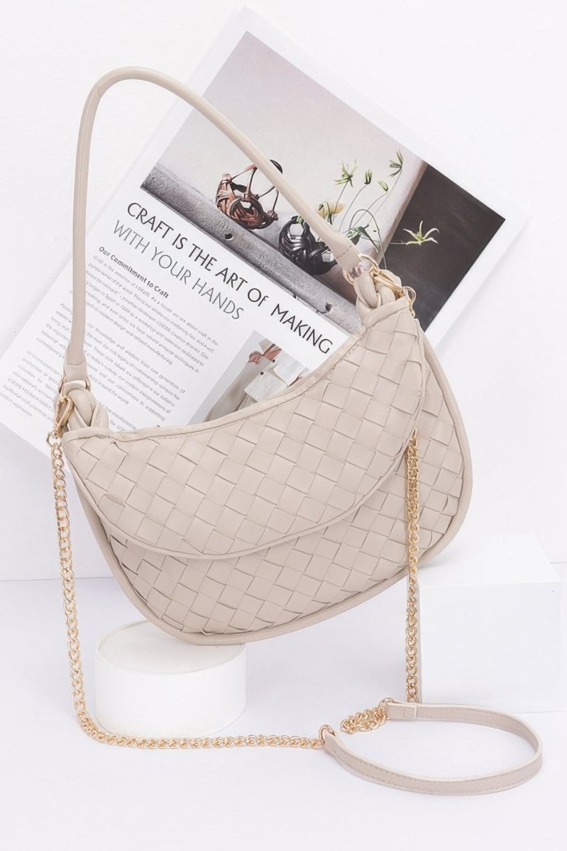 Chic faux leather braided hobo shoulder bag for women, compact everyday style with woven texture