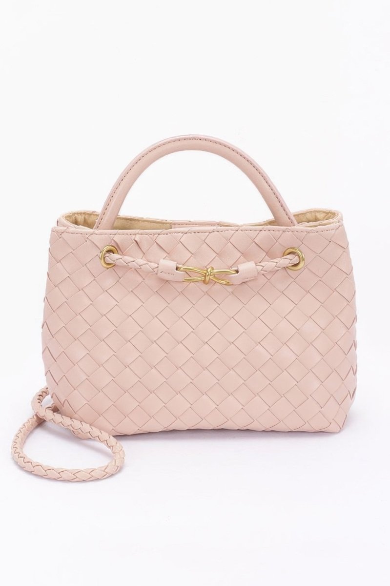 Compact faux leather structured purse with braided top handle, elegant everyday women's bag