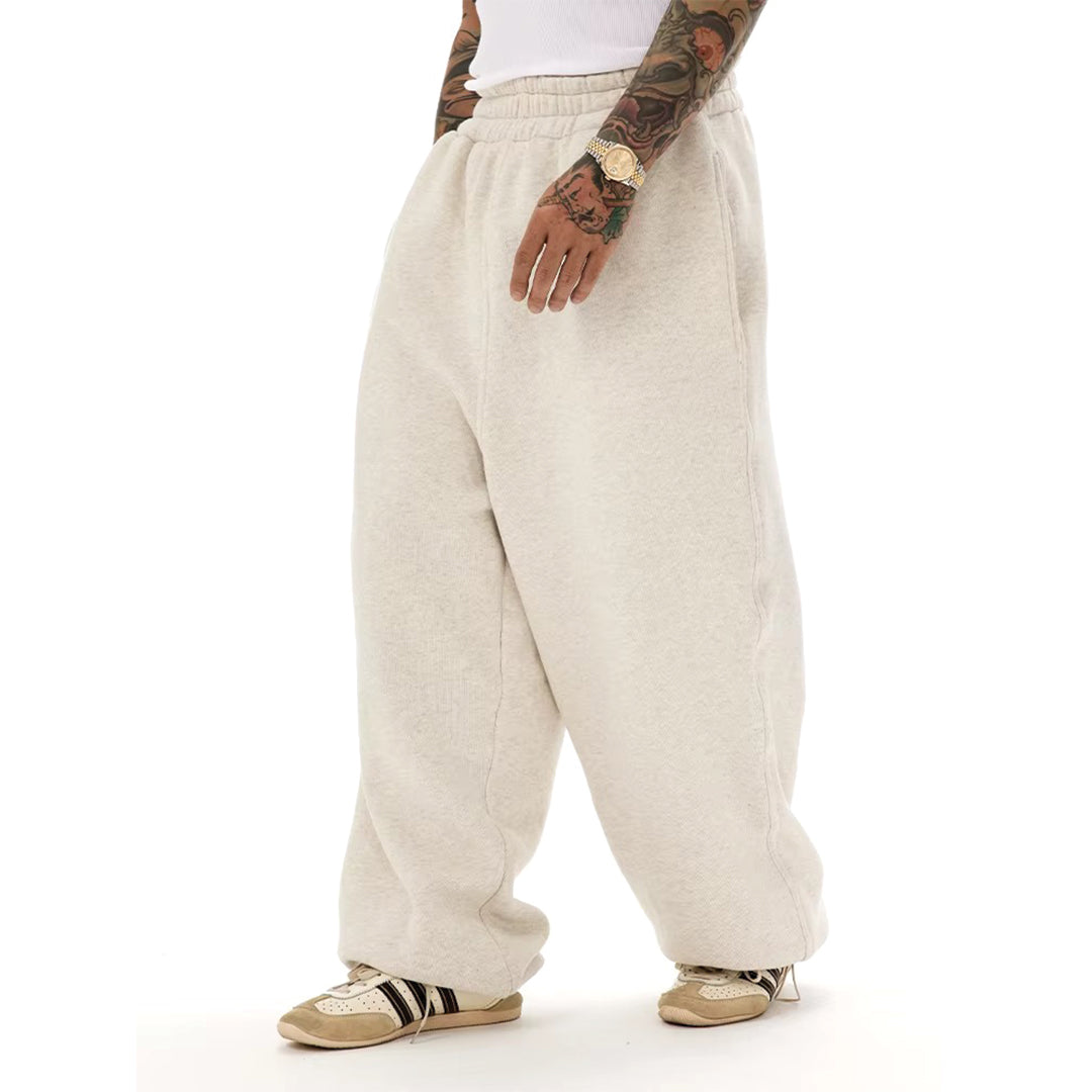 Heather gray baggy wide-leg sweatpants premium cotton knit elastic waistband oversized lounge fit