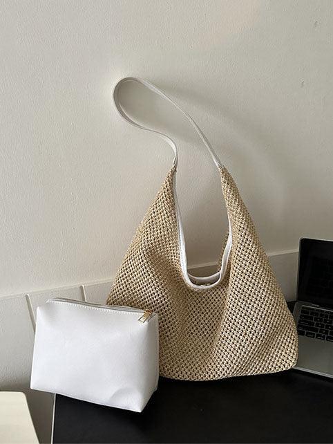 Premium woven straw boho beach tote bag with spacious interior and durable bohemian craftsmanship
