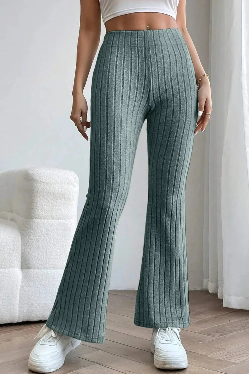 Women's ribbed knit pants casual comfort fit stretchy everyday lounge wear with textured pattern