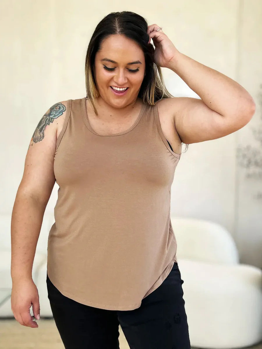 Women's sleeveless tank top soft stretch rayon spandex opaque layering essential smooth flattering drape
