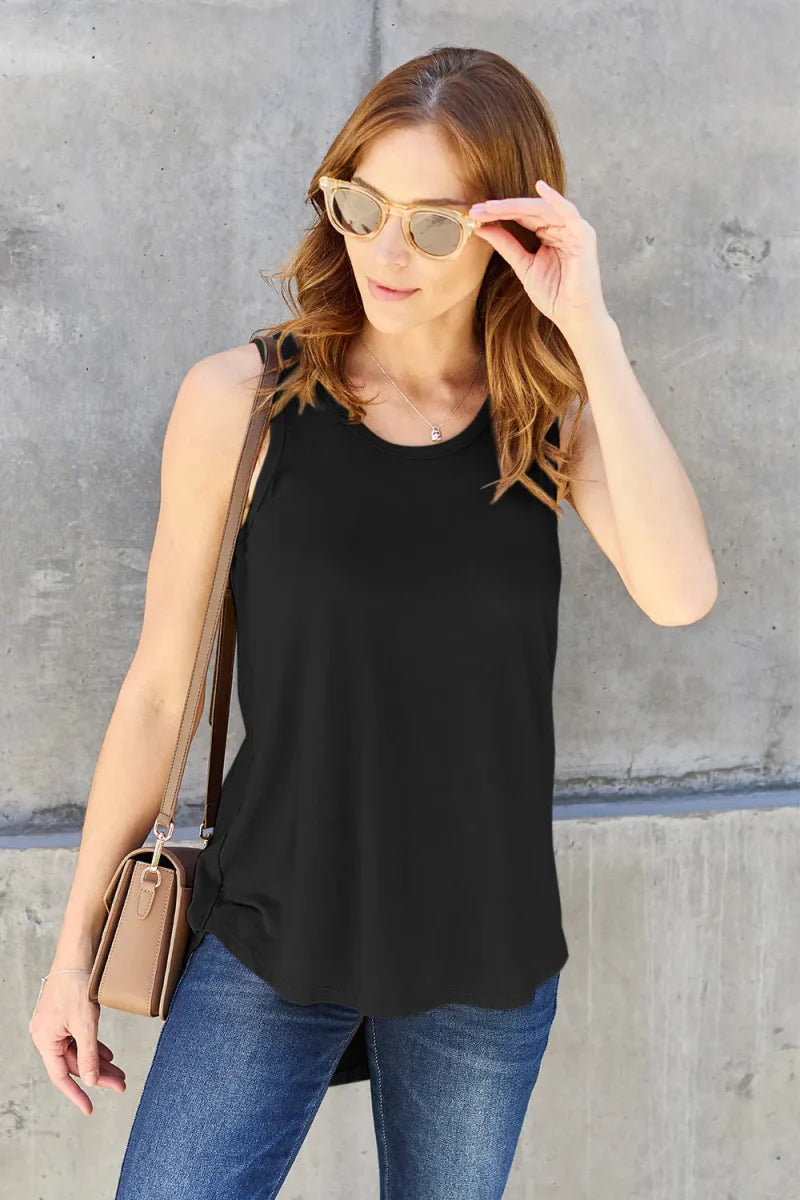 Women's sleeveless tank top soft rayon-spandex blend opaque stretch layering essential smooth flattering drape
