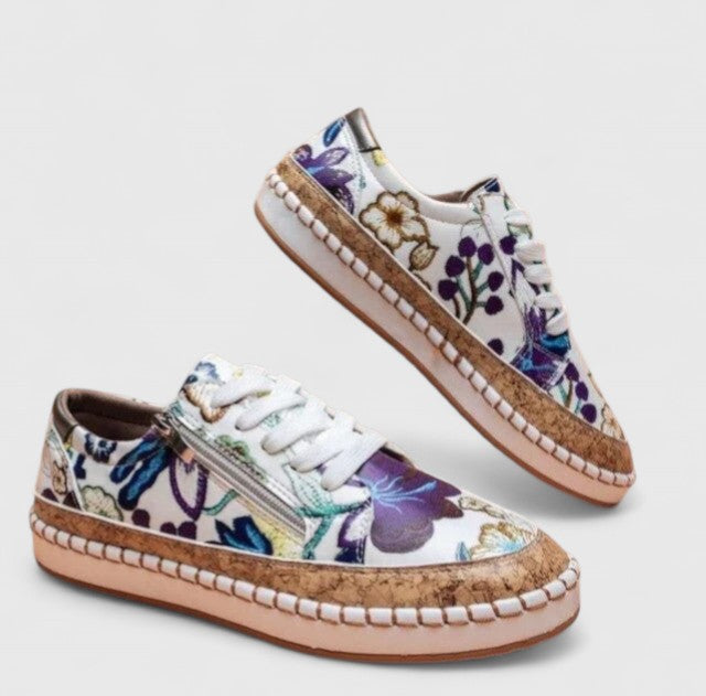 Dahlia | Women's Floral Print Platform Lace-Up Sneakers with Cork Sole