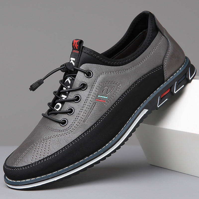 Two-tone casual lace-up sneakers with toggle laces, smooth upper, tonal stitching, everyday comfort fit