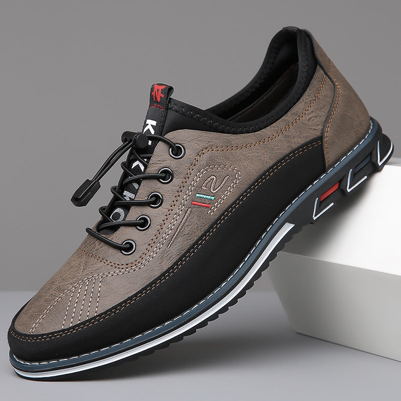Two-tone casual lace-up sneakers with toggle laces, smooth upper, tonal stitching, everyday comfort fit