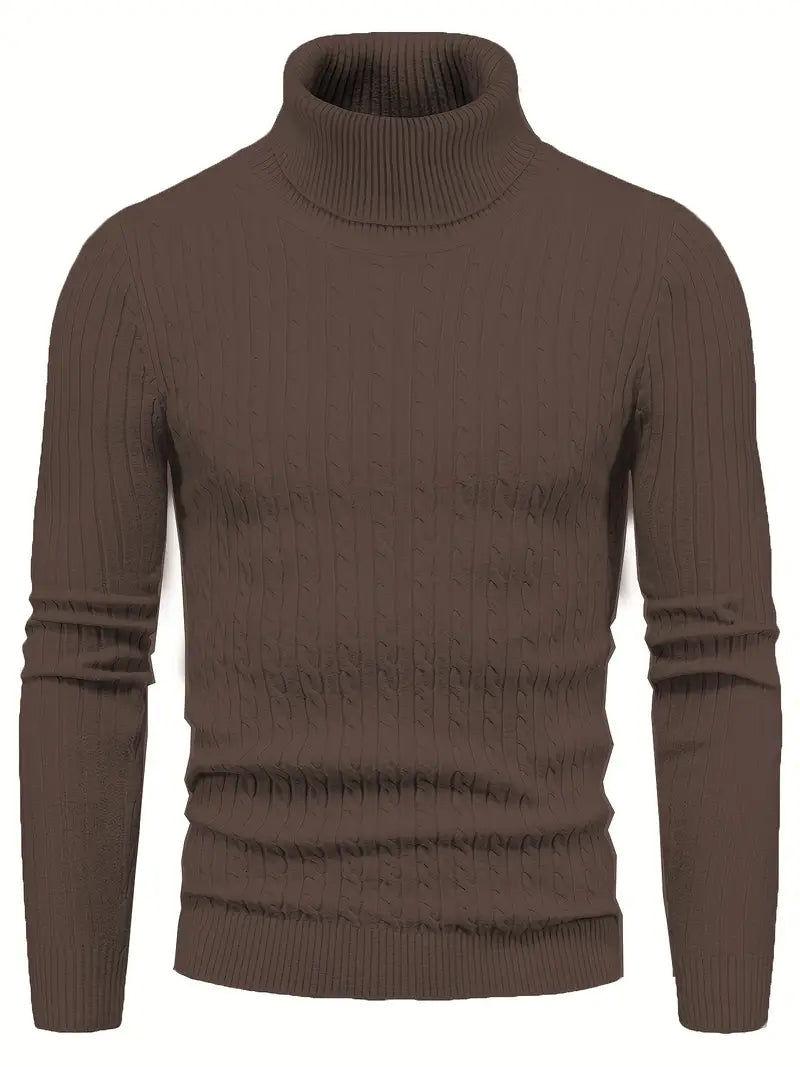 Men's dark turtleneck sweater standard fit soft premium knit versatile layering style