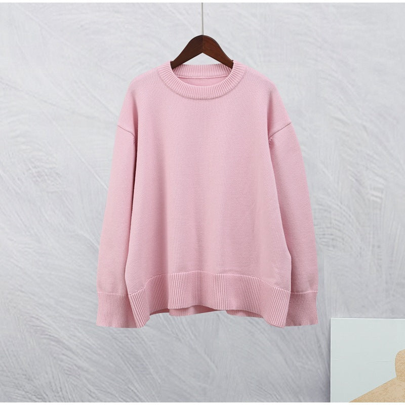 Women's oversized cream crew neck knit sweater, cozy acrylic relaxed fit for cool weather