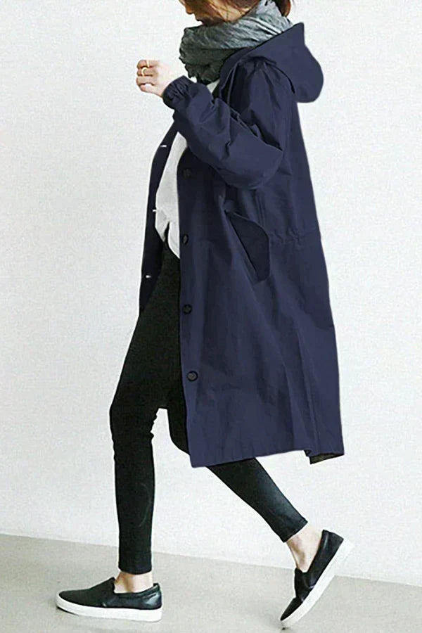 Women's oversized long raincoat water-repellent relaxed fit with side pockets all-weather style