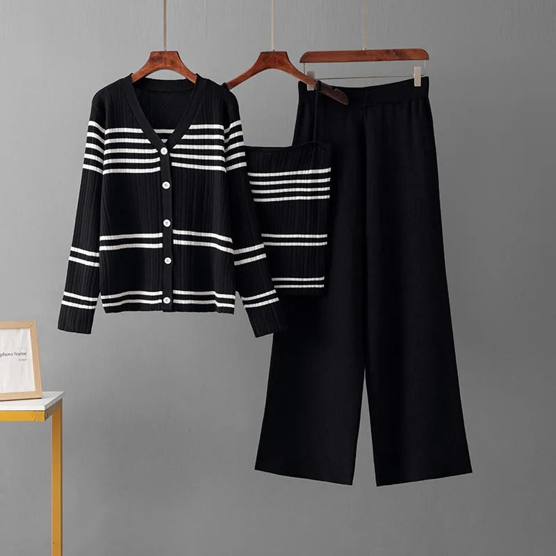 Women's striped knit matching set relaxed modern fit soft breathable cotton everyday comfort wear