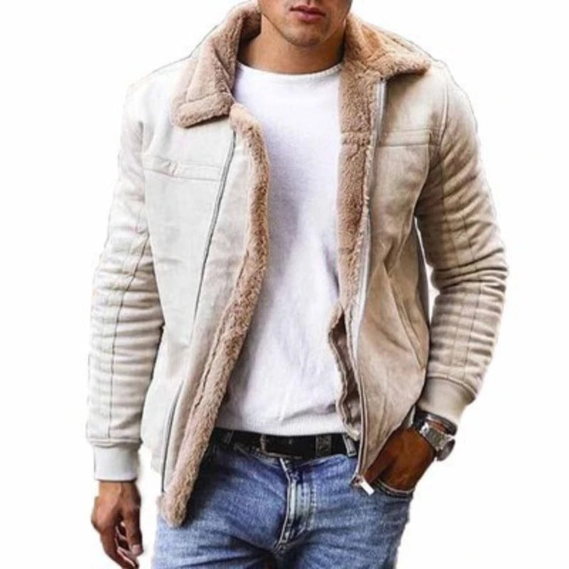 Men's brown aviator jacket rugged outdoor style with soft insulated lining for cold weather