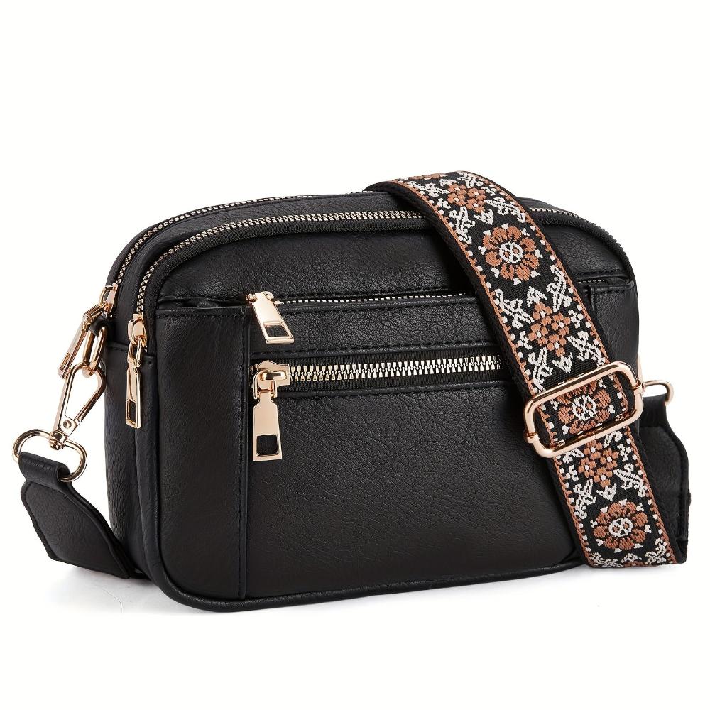 Christine compact vegan leather crossbody bag two-tone finish gold hardware everyday organizer