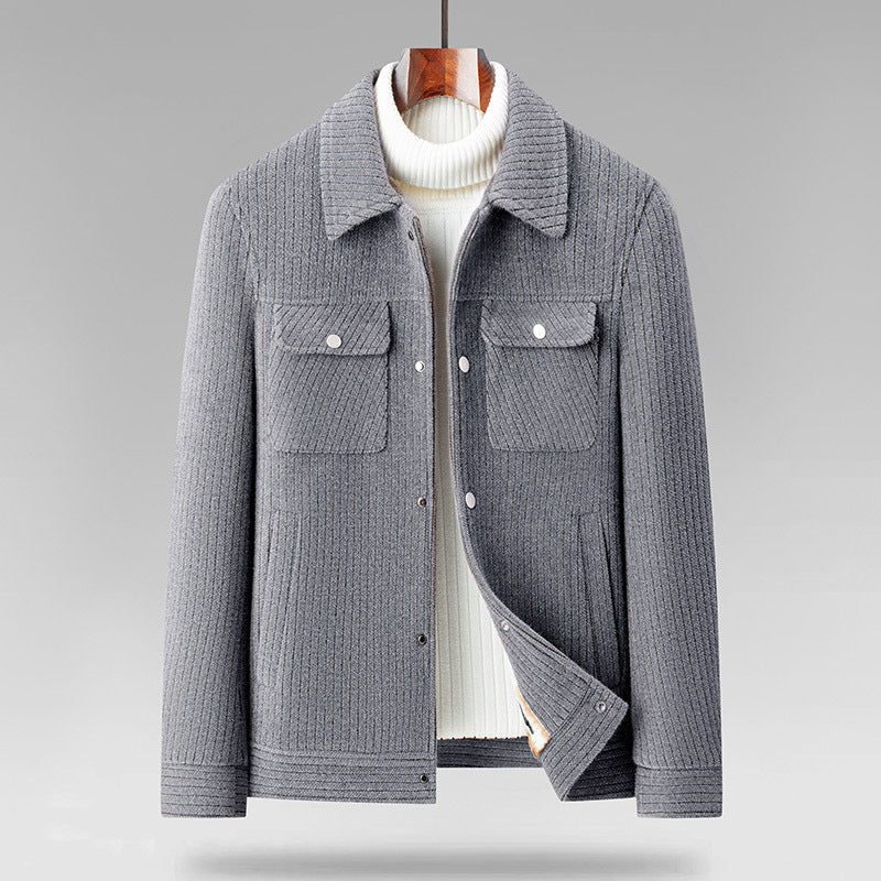 Men's smart casual transitional jacket with shirt collar and button placket for versatile layering