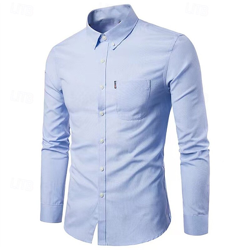 James men's casual blue button-down shirt relaxed fit with functional chest pocket