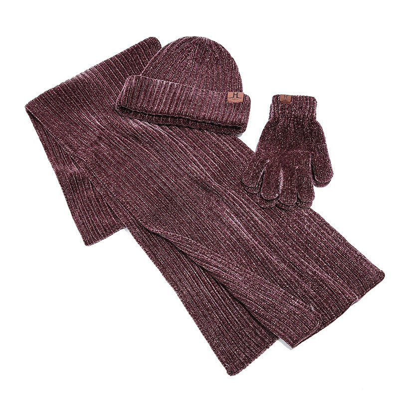 Beige unisex knitted winter set with extra-long scarf, cozy hat and gloves for women and men