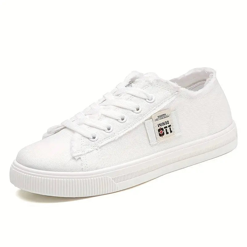 Women's denim blue canvas sneakers lightweight breathable vintage frayed edges casual style