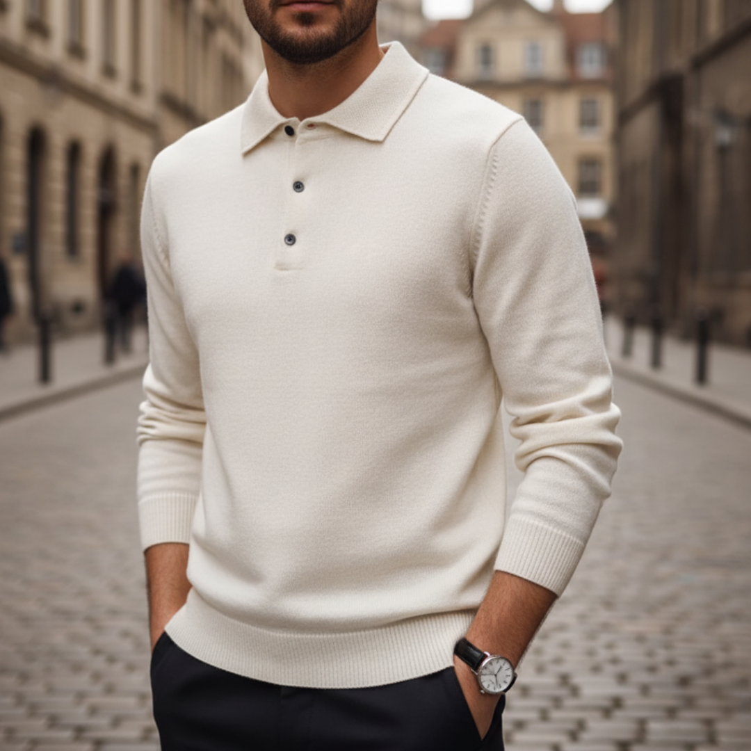 Men's polo collar knit sweater comfortable regular fit button closure versatile casual formal