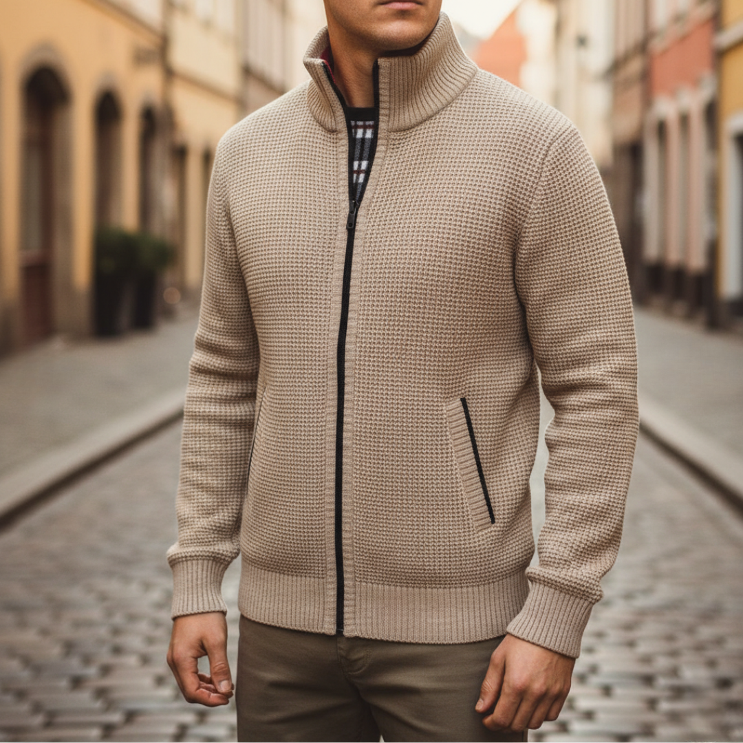 Men's lightweight polyester zip jacket in gray with high collar and front zipper for casual everyday wear
