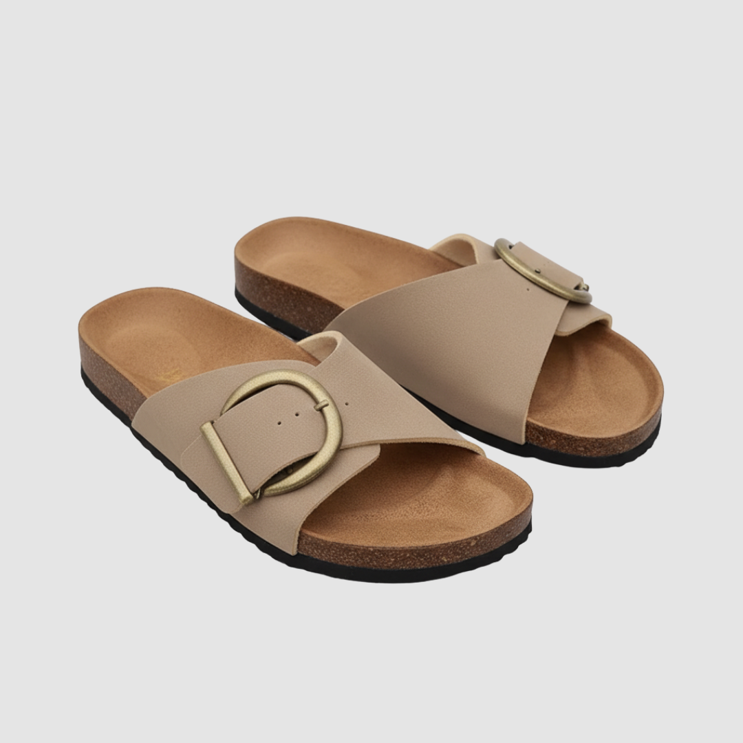 Women's buckle ciabatta sandals adjustable strap casual everyday wear comfortable slide style