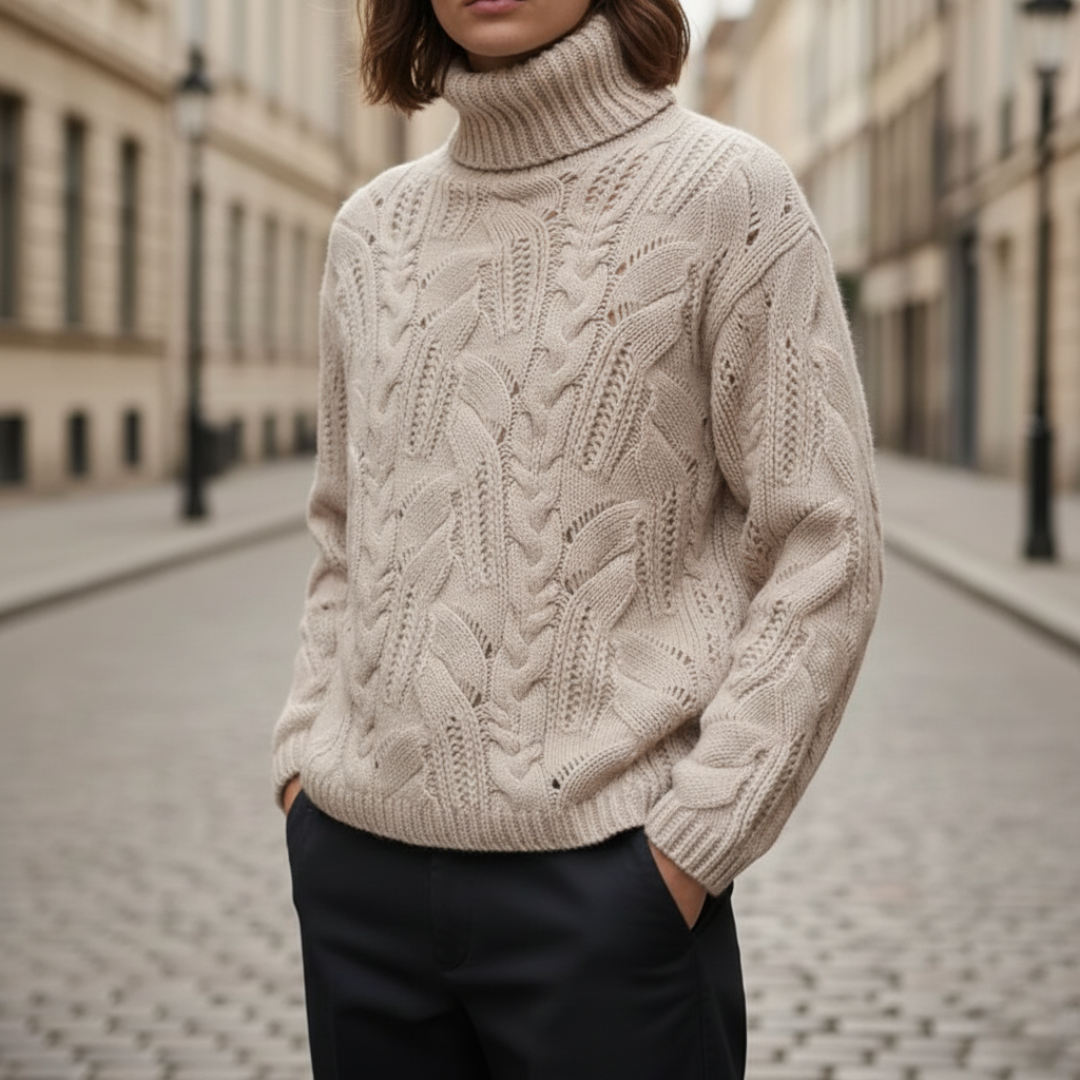 Women's blue turtleneck sweater soft polyester cozy knit breathable cold season style