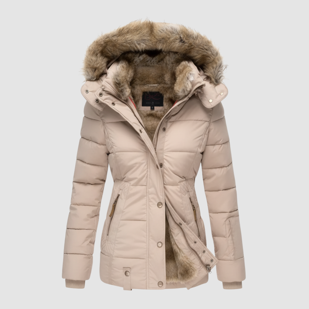 Women's lightweight padded nylon hooded jacket, sleek urban silhouette with cozy insulation for winter