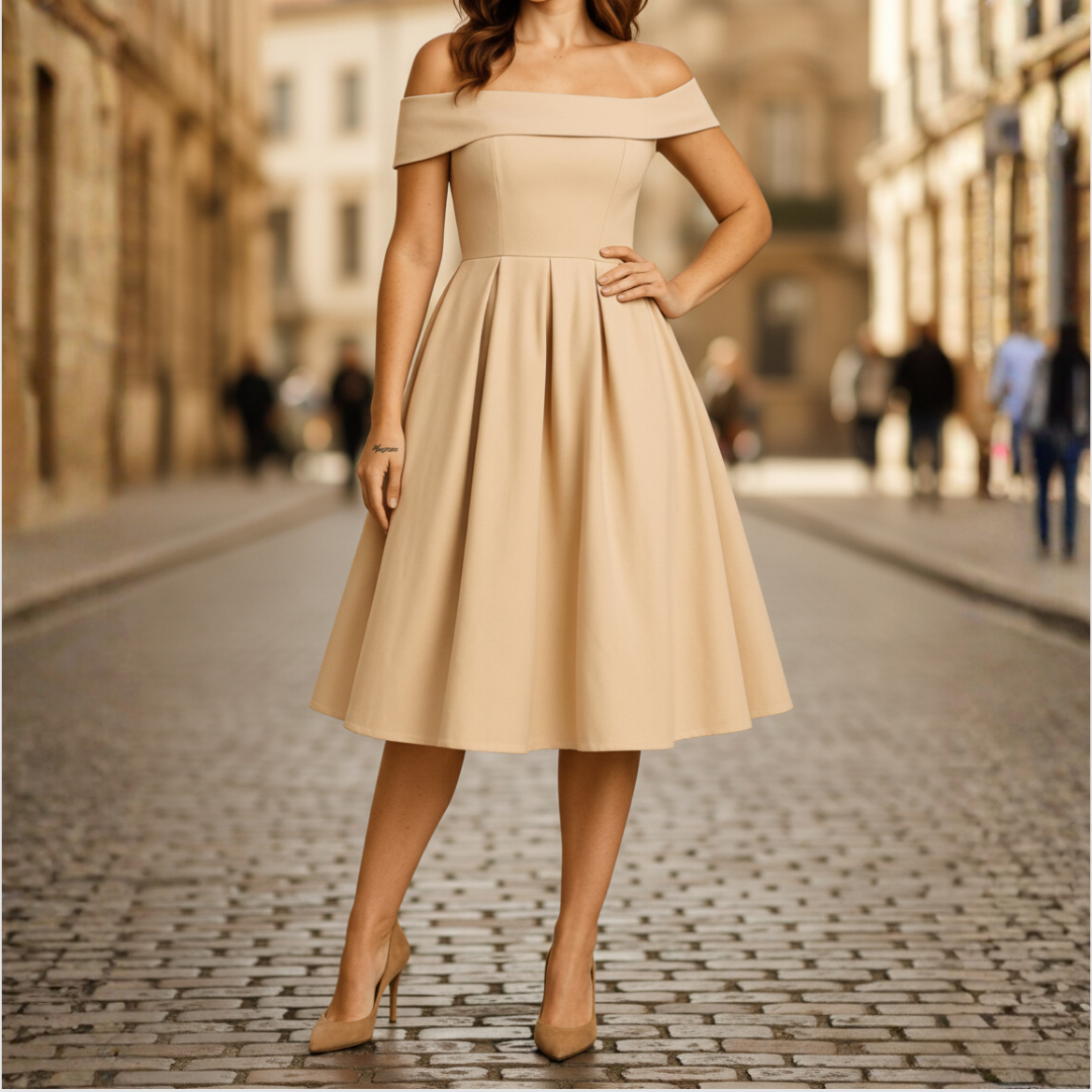 Women's strapless formal dress with flared circle skirt, lightweight fabric for elegant spring events