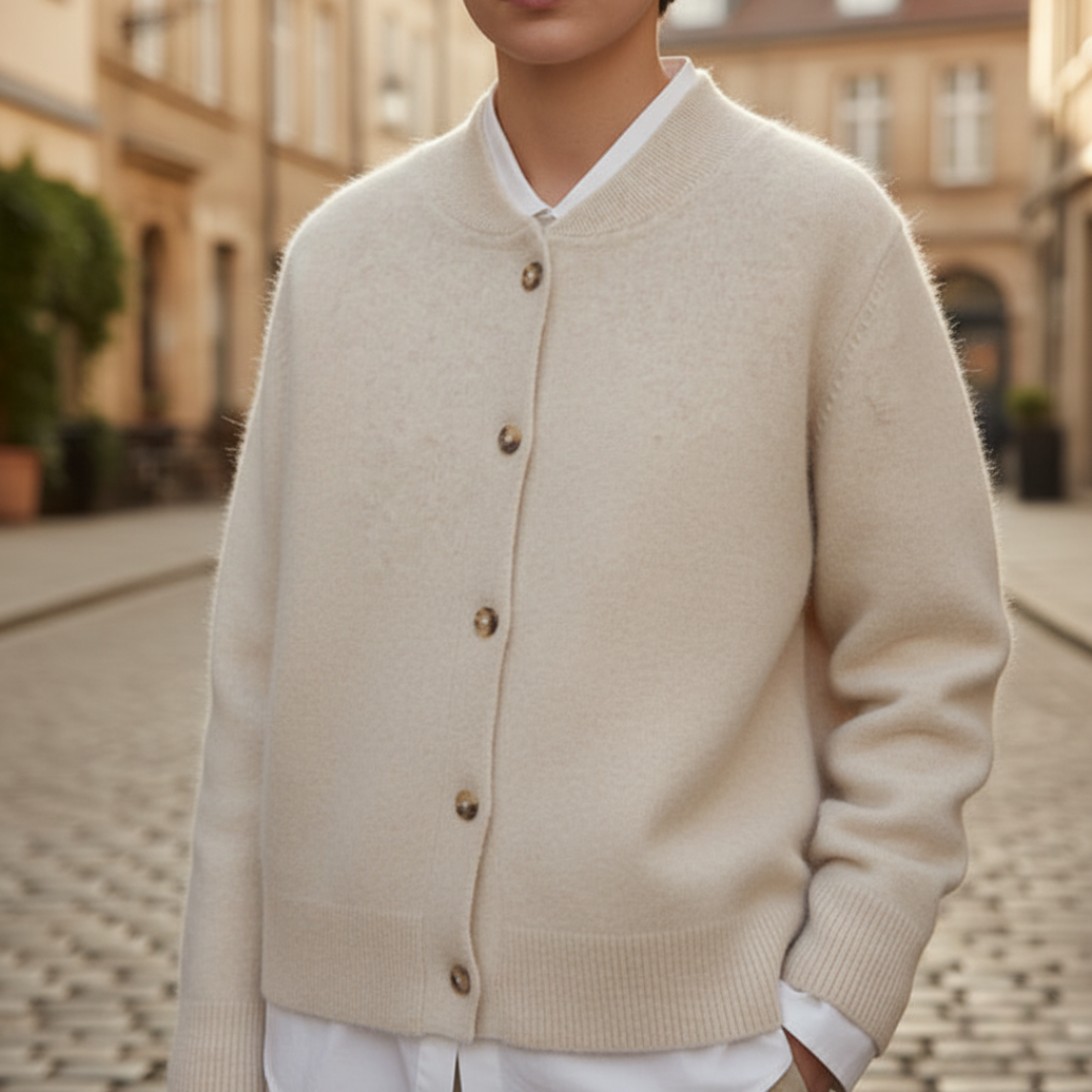 Women's bomber cardigan with ribbed cuffs, relaxed fit, front button closure for versatile layering
