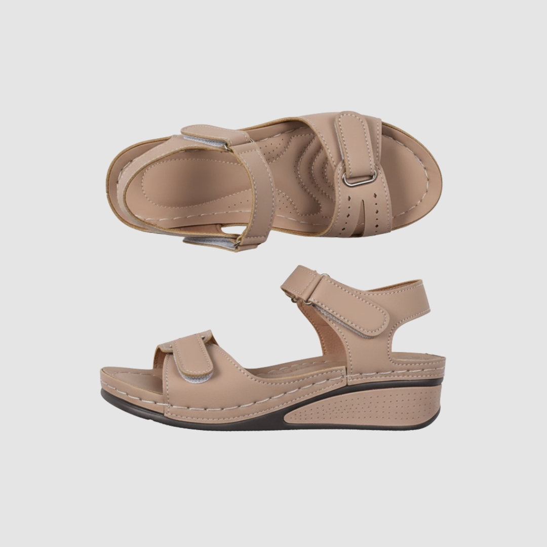 Women's wedge strap sandals in neutral tones, adjustable fit for all-day comfort and casual style