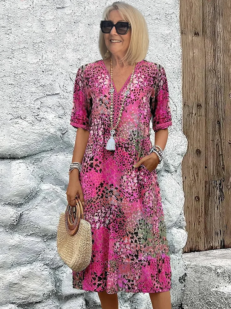 Women's floral print relaxed fit dress with flowing silhouette for effortless everyday elegance