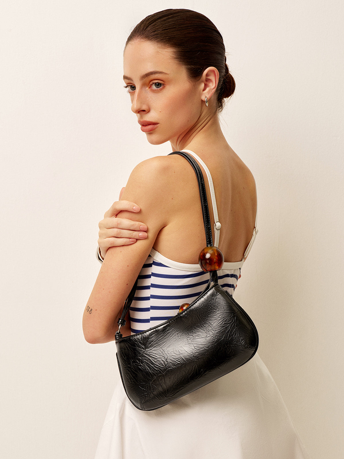 Beaded Strap Faux Leather Shoulder Bag - Urbann-Vibe