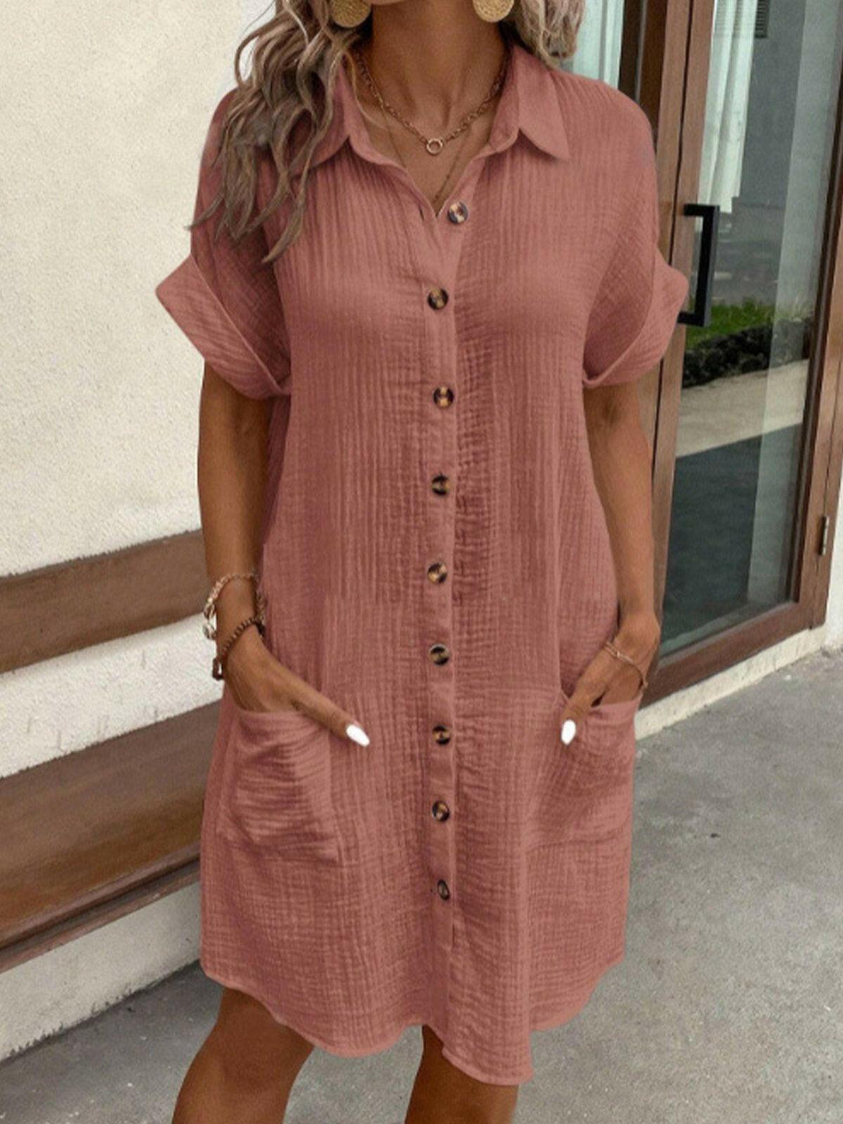 Women's casual chic polo dress with classic collar, button-down front, relaxed everyday silhouette