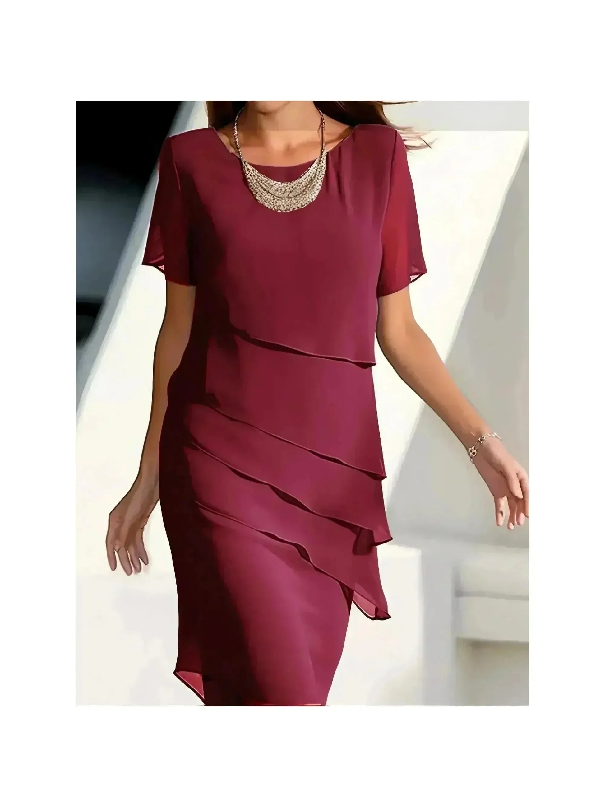 Women's Becci layered dress tummy-flattering silhouette elegant midi style confident fit