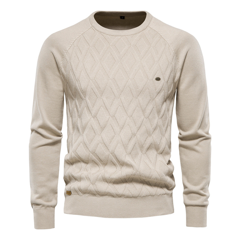 Men's diamond knit crew neck sweater regular fit with subtle textured pattern for everyday wear