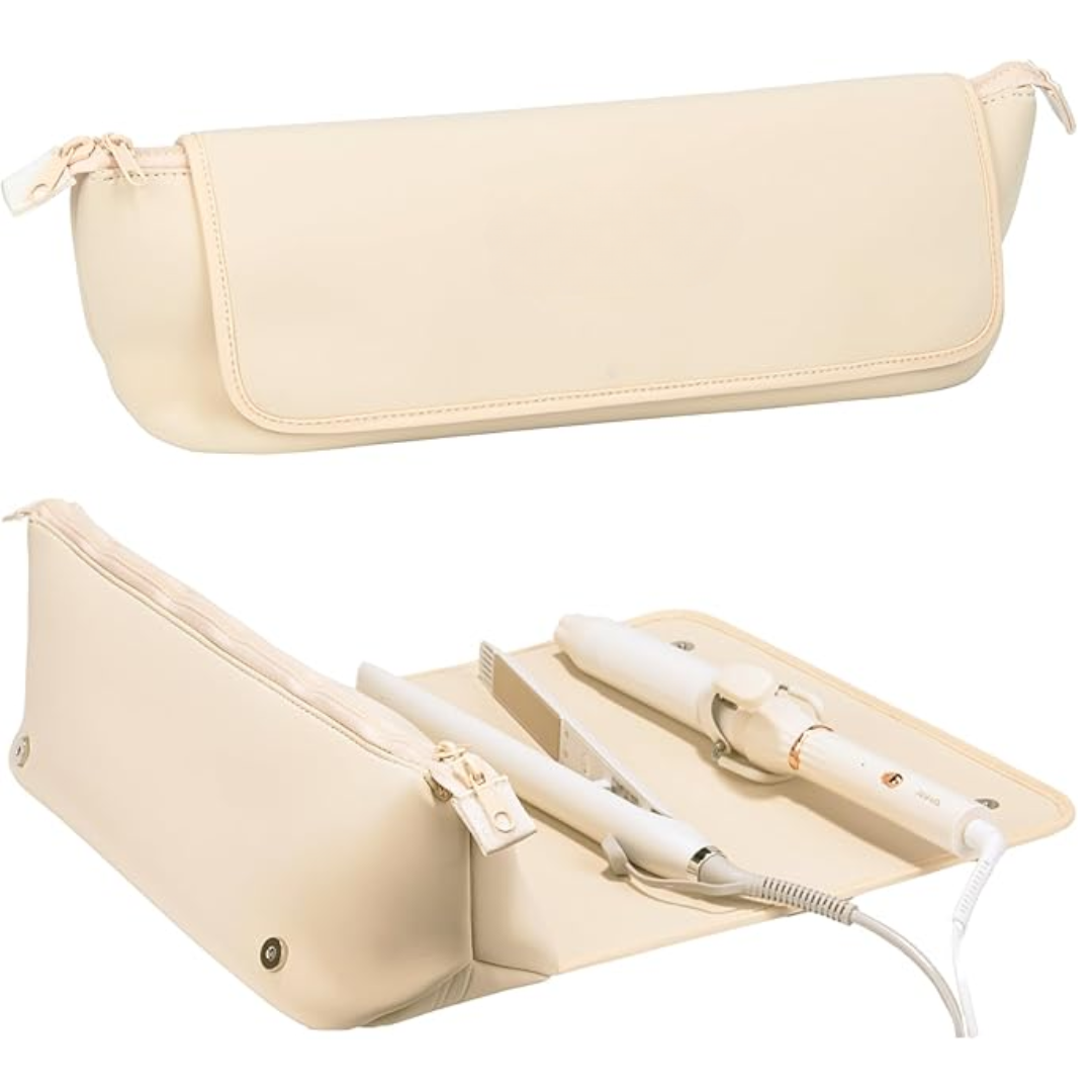 2-in-1 travel styling kit with heat-resistant mat, compact organizer for on-the-go professionals