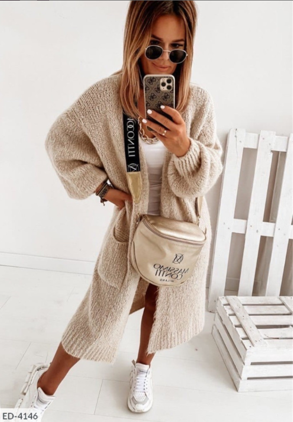 Women's long open-front cardigan lightweight cozy knit relaxed silhouette for effortless winter layering