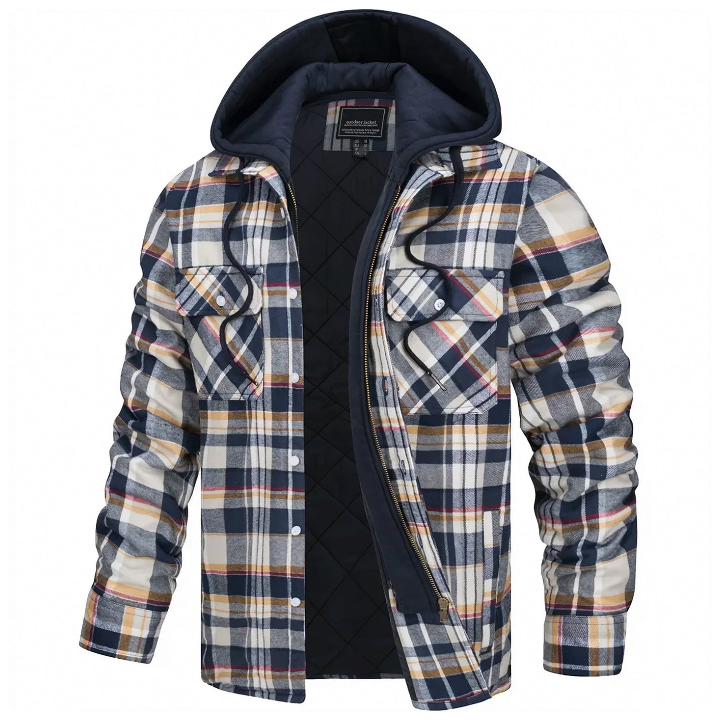 Parker checked hooded jacket with fleece lining, versatile layered style for outdoor enthusiasts