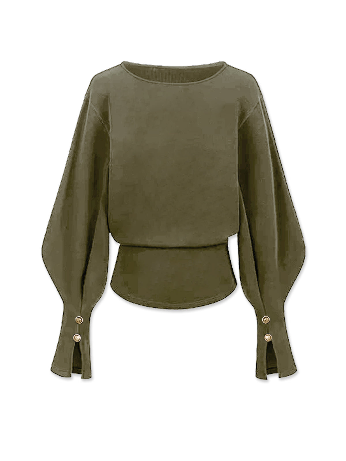 Women's gray bell sleeve cinched sweatshirt casual knit top with flattering waist cinch detail