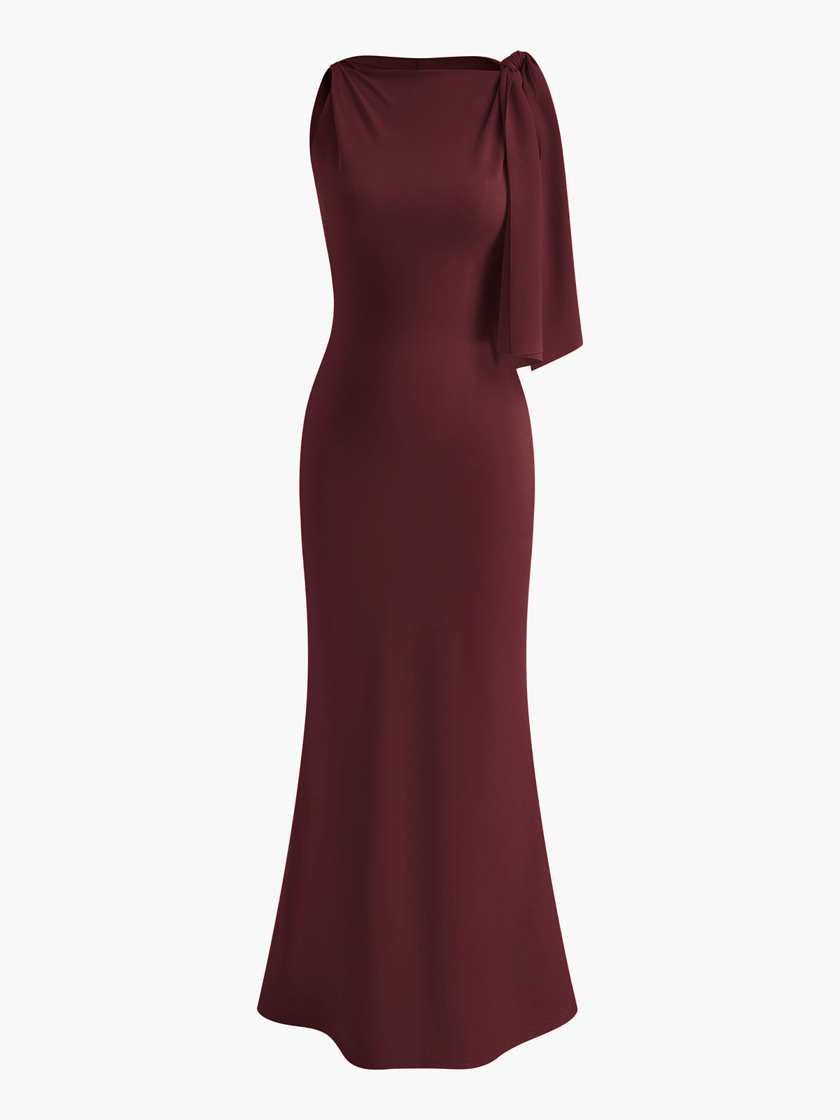 Sleeveless maxi dress with knotted shoulder detail and crew neck in smooth jersey fabric