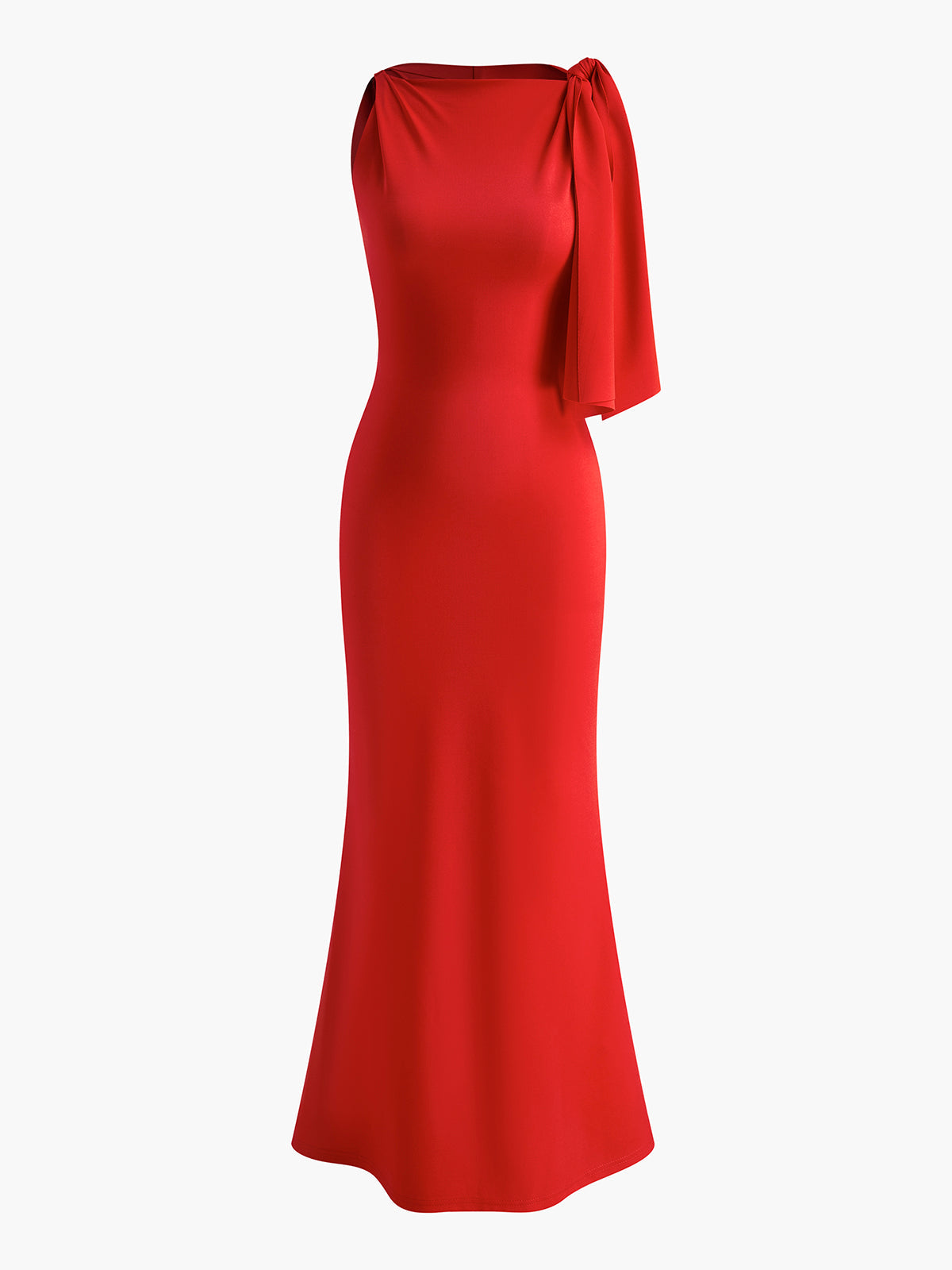 Sleeveless maxi dress with knotted shoulder detail and crew neck in smooth jersey fabric