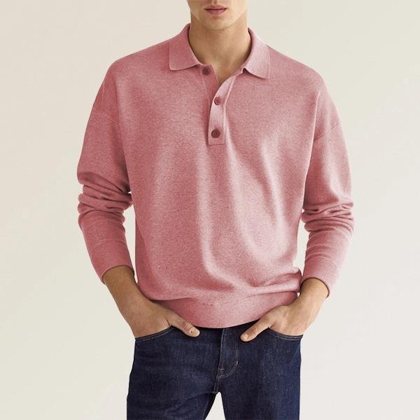 Men's long sleeve polo relaxed fit classic button placket elegant casual style