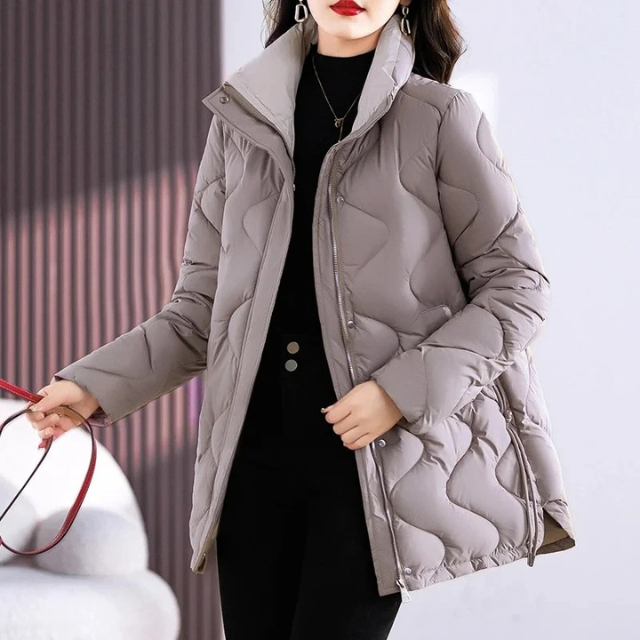 Pink women's padded jacket high collar modern silhouette elegant quilted windproof fall winter
