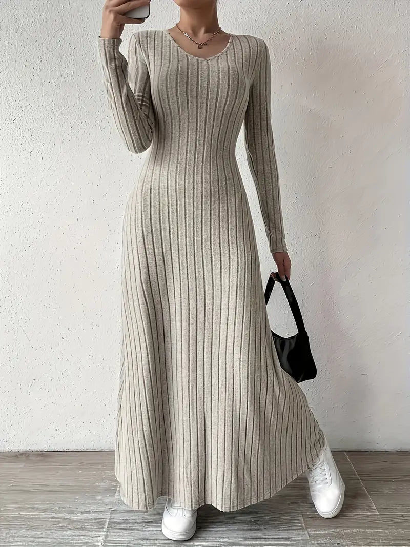 Women's ribbed long sleeve maxi dress, tailored casual chic fit with flattering silhouette