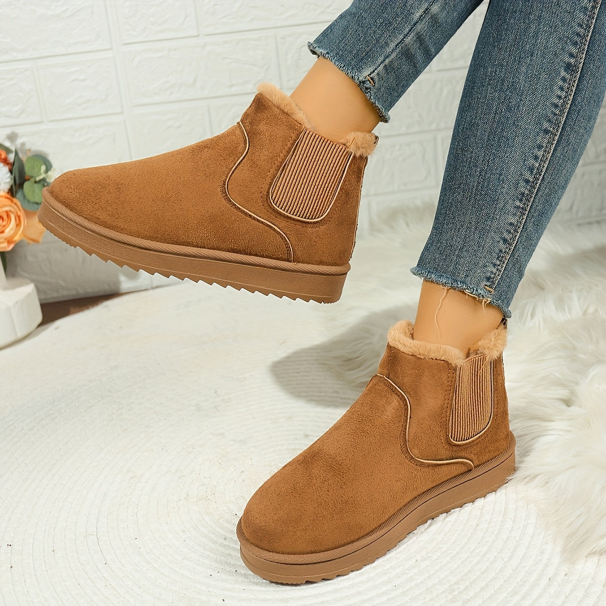 Women's winter slip-on shoes cozy warm lining side stretch inserts grip sole casual cold weather