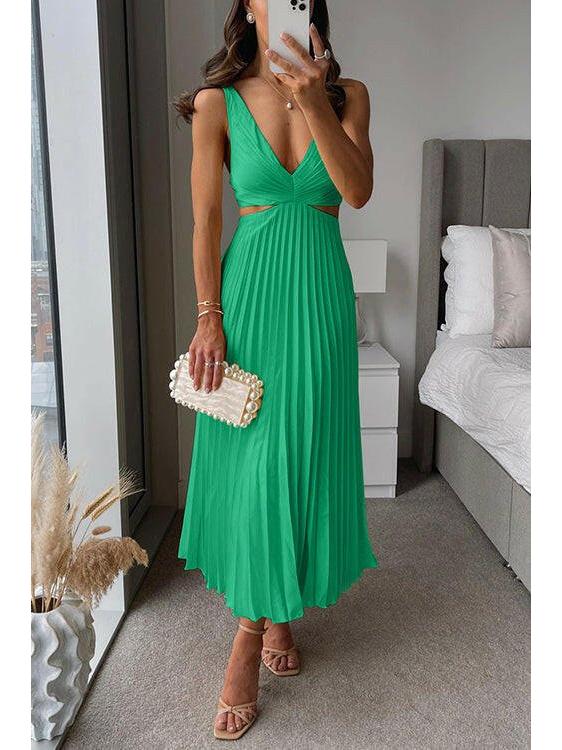 Bianca black elegant pleated dress women chic cocktail sleeveless wrinkle-resistant lustrous finish