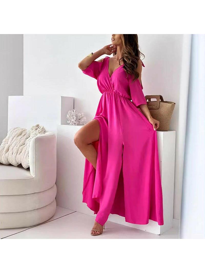 Billie black sleeveless V-neck maxi dress with side slit, relaxed fit for effortless chic style