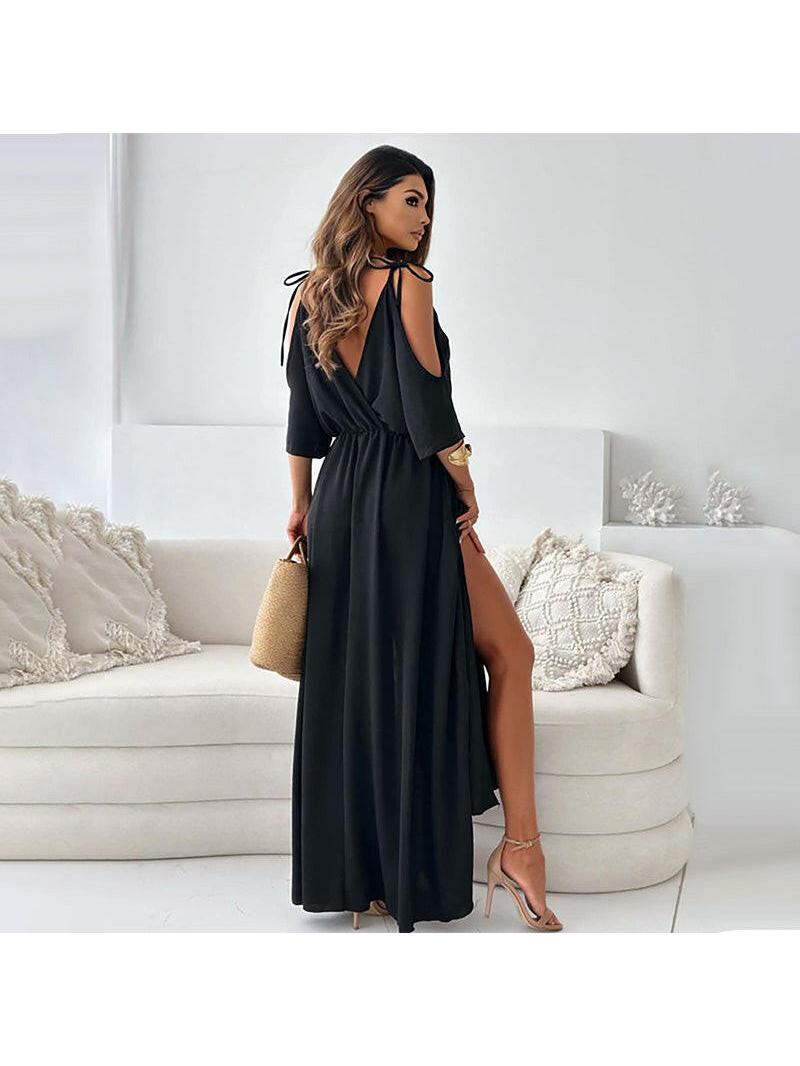 Billie V-neck sleeveless maxi dress with side slit, relaxed feminine fit for effortless chic style