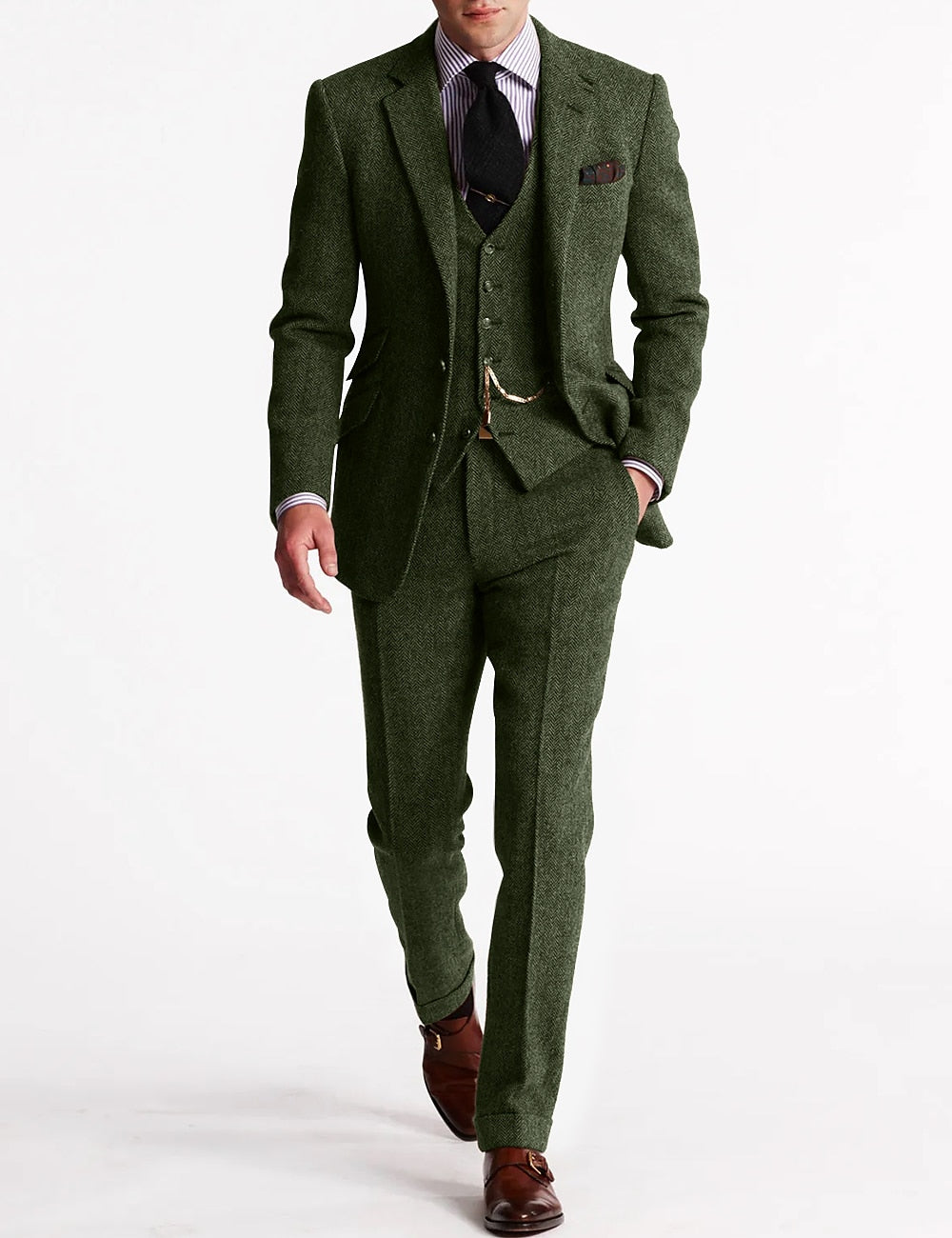 Men's Jacob tweed three-piece suit classic tailored fit with rich textured fabric for elegant comfort