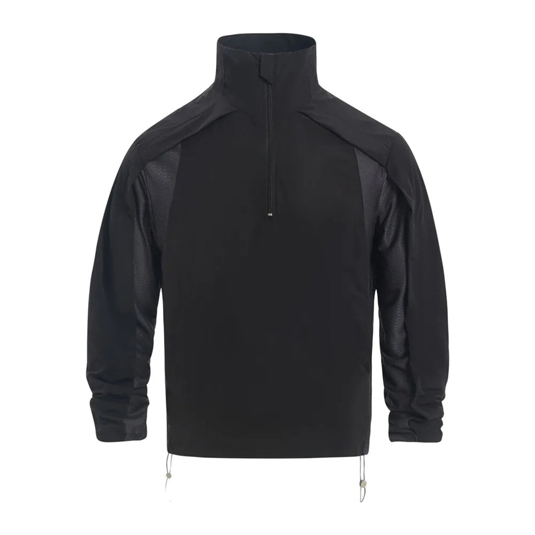 Terrain hybrid pullover nylon mid-layer with high-neck collar and half-zip in relaxed travel fit