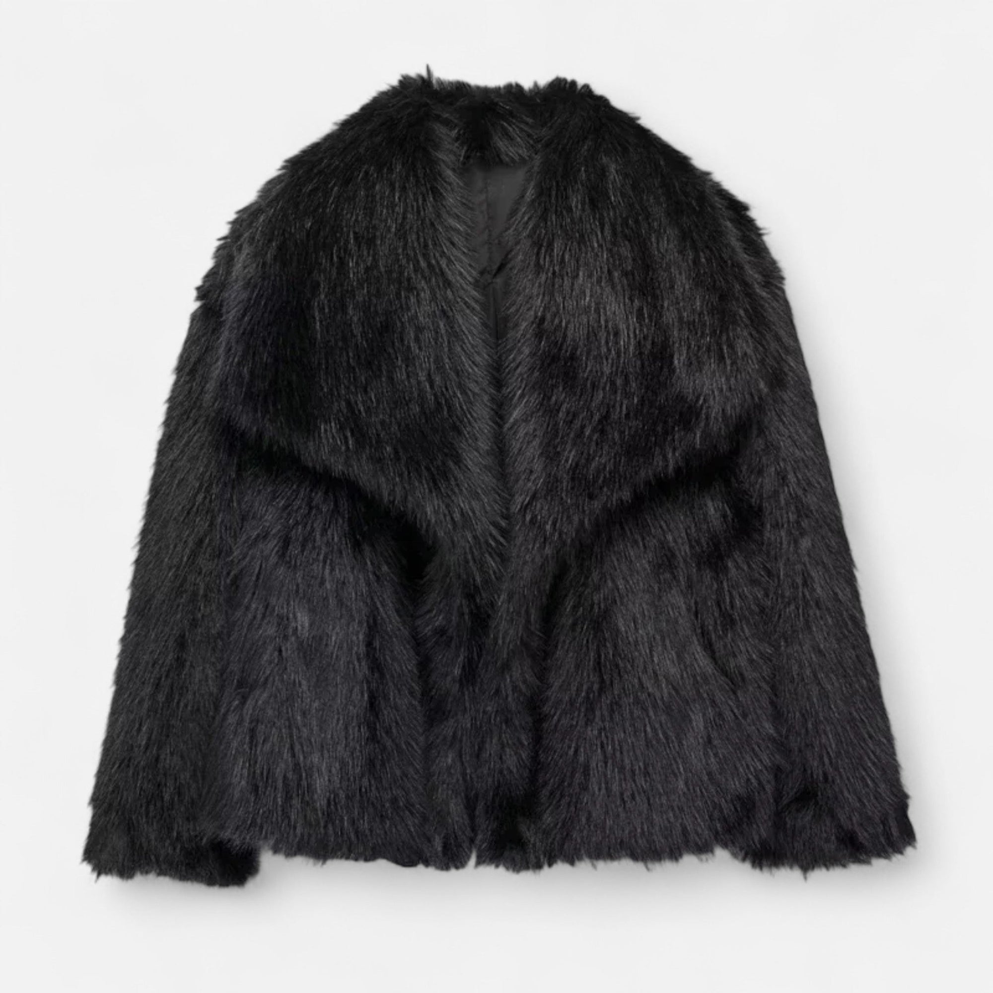 Women's cropped faux fur jacket with plush texture, oversized collar, chic everyday and evening style